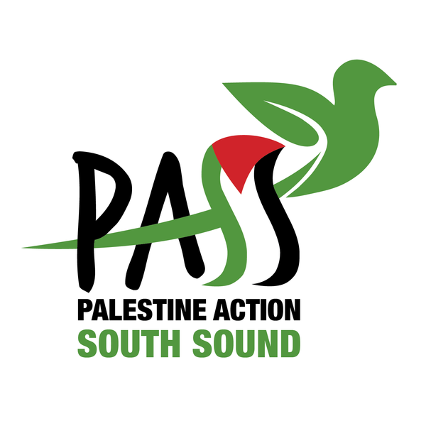 New logo for Palestine Action South Sound with flag motif and green dove